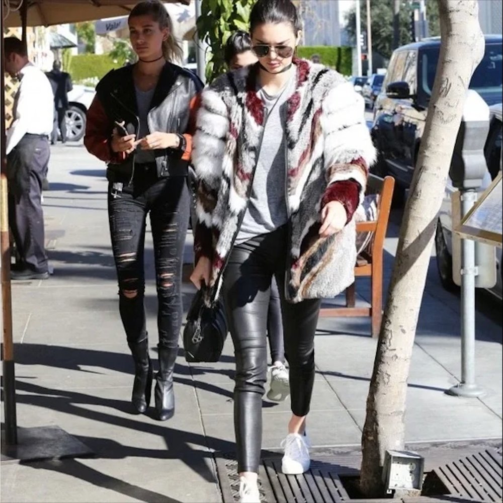 Elizabeth and James Tarra Chevron Fur Coat AS SEEN ON KENDALL JENNER